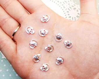 5pc Mini Silver Toned Rockin Out Skull 10mm Kawaii Metal Nail Art Cabochon Scrapbook Decoden Craft DIY