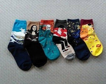 Starry Nigh-Famous Painting Socks-Mona Lisa-Creative socks-Great Gift-Cool Socks-Fun Socks-Ocean Wave-Jackson-Young Love-Colorful Socks-GIFT