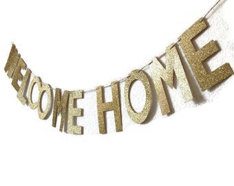 Glitter Welcome Home Banner // New Home Banner // Military Welcome Banner // New Baby Banner // Gold Glitter Banner // Glitter Party Decor