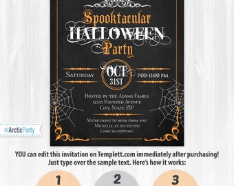 Halloween Invitations, Halloween Party Invitations, Halloween Chalkboard - Halloween Party Supplies - INSTANT ACCESS - Edit from home NOW!
