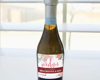 Will You Be My Bridesmaid? Personalized Mini Label - Mini Champagne Bottles, Tealight Candles, Small Gift Boxes