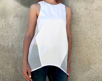 White Tank Top, See Through Top, Futuristic Clothing, Plus Size Tank, Summer Top, Beach Tank, Boho Maxi Top, Sleeveless Top, Urban Clothing
