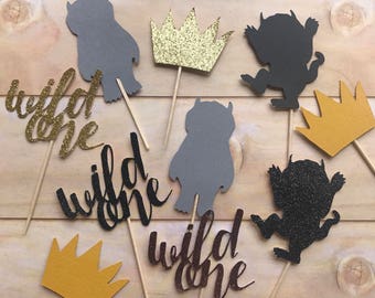 Where the wild things are solid & sparkle toppers with wild one toppers AND characters / where the wild things are party decor