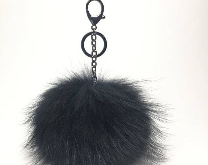 Extreme Black Gun Metal Raccoon Fur Pom Pom luxury bag pendant bag charm