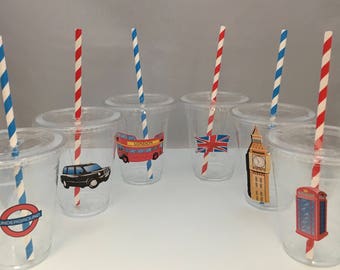 British Party Cups With Lids And Straws Plastic LondonParty Drink England British Party Cups With Lids And Straws Plastic LondonParty Drink England