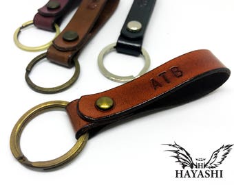 Leather Keychain Personalized ,Monogram Keychain, Handmade Key Ring, Key Fob Engraved, Boyfriend Gift ,Wedding gift, Free Stamp Names