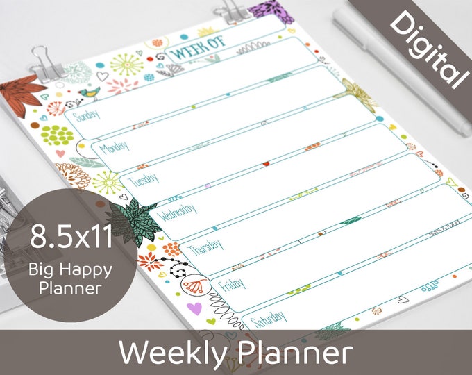 8.5x11 Weekly Planner Printable, Undated Weekly, 2 layouts, WO2P, WO1P, Syasia Cute Floral DIY Planner PDF Instant Download
