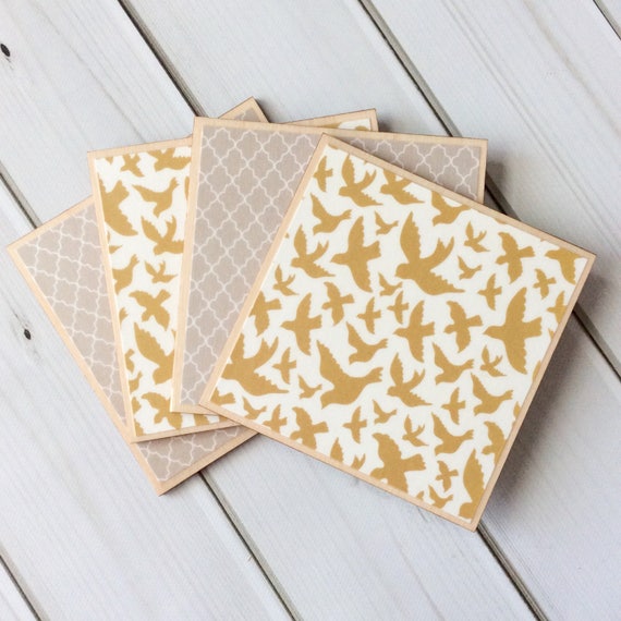 Gold Coasters Wooden Coasters Herringbone Decor Gold