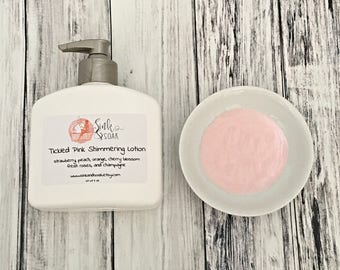 Body Lotion - Natural Lotion - Shimmering Lotion - Homemade Lotion - Pink Lotion - Strawberry Lotion - Tickled Pink Shimmering Lotion