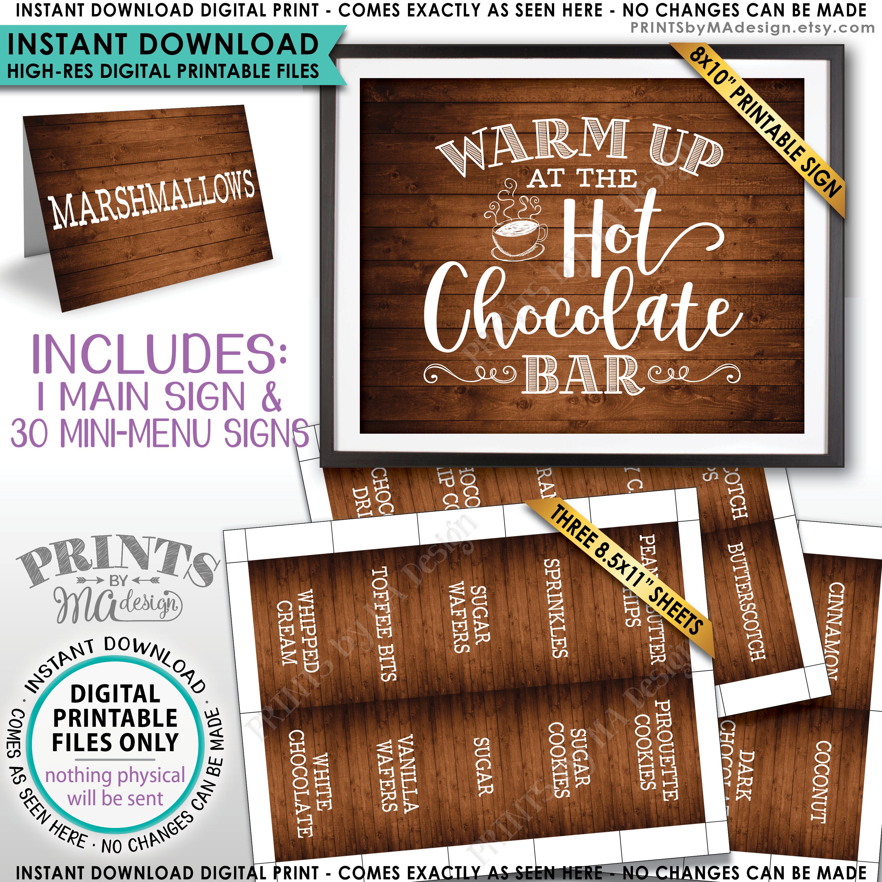 Hot Chocolate Bar Kit, Build Your Own Hot Cocoa Ingredients Labels, Winter, Fall, Instant ...