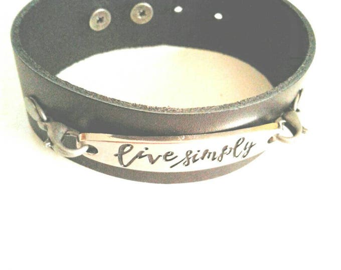 Black Leather Cuff Bracelet with Silver Designed Sign. Unisex Bracelet, Statements Piece, Gift for Women, Gift for Men