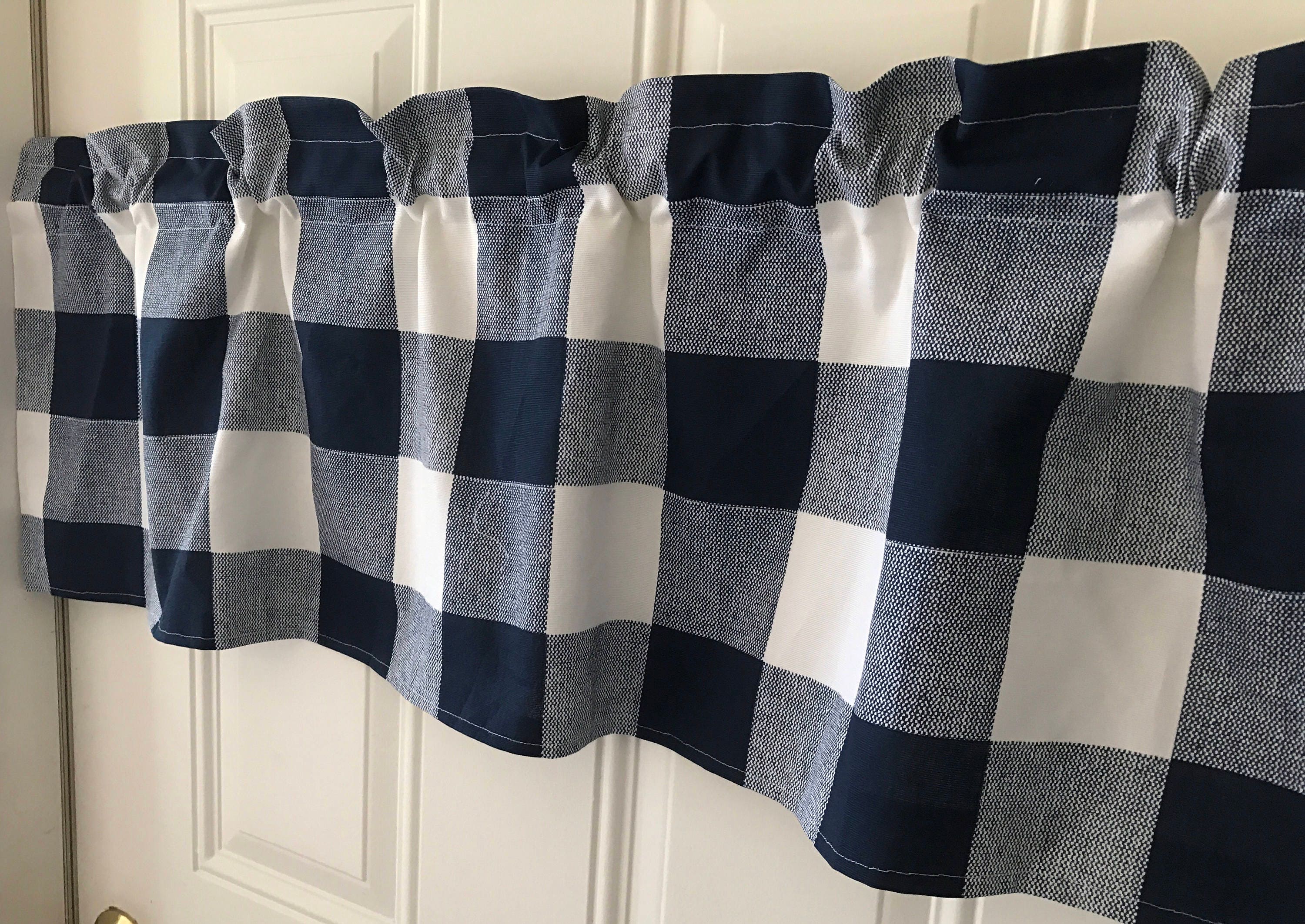 Navy blue and white buffalo check large print Curtain Valance