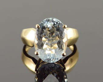 14k HUGE 10.00 CT Blue Topaz Ring Gold