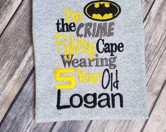 Batman birthday shirt. Can do for boy or girl. Select your shirt and thread colors!