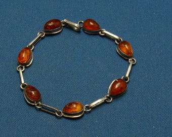 Vintage Baltic Honey Amber 925 Sterling Silver Link Bracelet