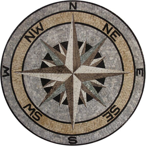 Compass Nautical Round 36 Medallion New With Tags Stone