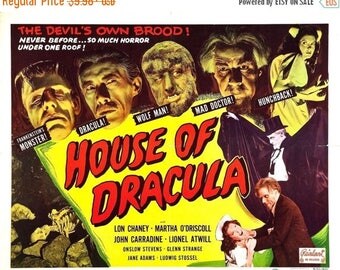 Back to School Sale: HOUSE OF DRACULA Movie Poster 1945 Monster Movie