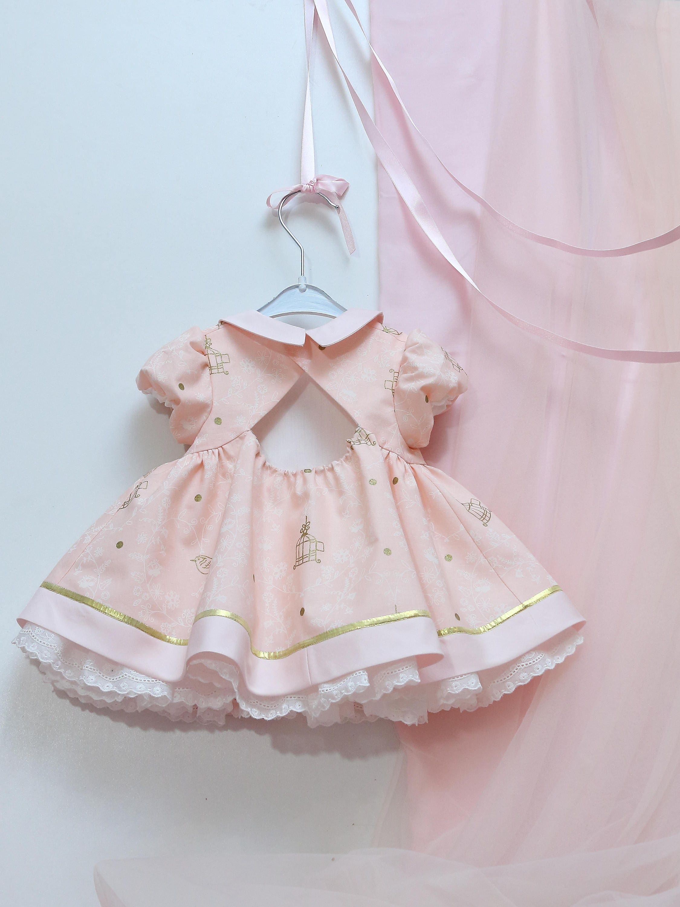 First Birthday Dress Rose Gold Baby Dress And Bloomers In Vintage
