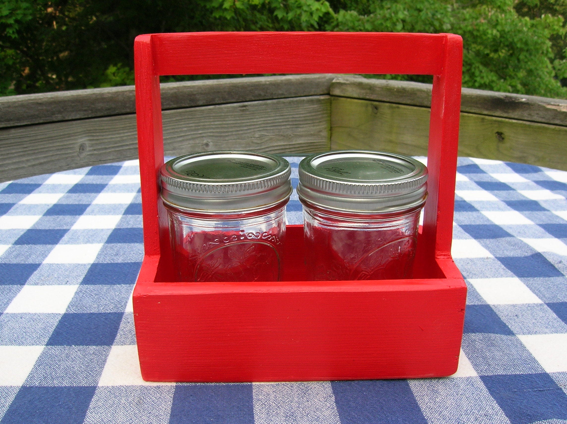 Jelly Jar Caddy with Handle Apple Red Mason Jar Holder