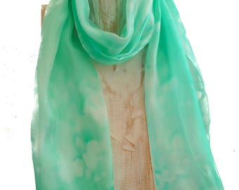 Handpainted scarf, silk summer scarf, green scarf, silk scarves, girlfriend gift, boho scarf, hand painted silk, lightweight scarf