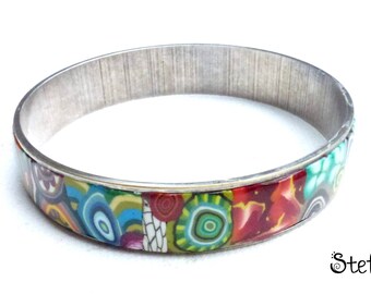 "Multicolore2" polymer clay silver metal bracelet