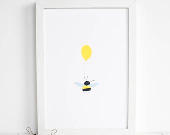 Bee with a balloon- A5 print- Bee illustration print