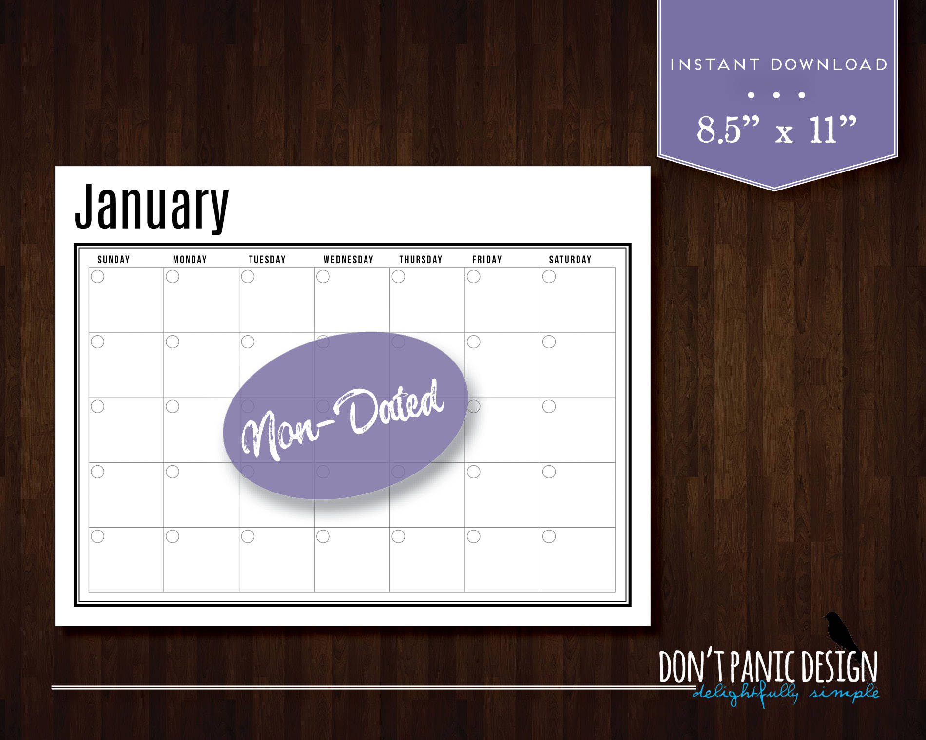 Printable Wall Calendar Blank Simple Modern 12 Month Wall