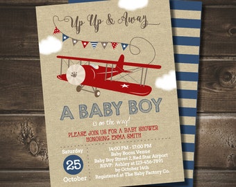 Airplane Baby Shower Invitation for a Boy, INSTANT DOWNLOAD, Up Up and Away Invite, Editable with Adobe Reader, Printable DIY pdf, Digital