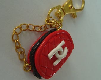 Keychain purse with polymer clay and its chain metal gold