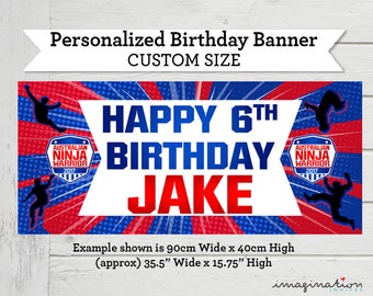American Ninja Warrior Birthday Banner - ANW Custom Size Sign for Cake Table - Party Decorations