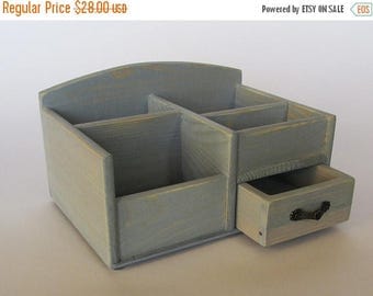 ON SALE Wooden Desk Organizer Office Organizer Pencil Cup Caddy Tools Office Supplies Holder Home Decor Distressed Finish Light Blue Color