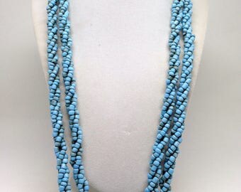 Vintage Estate Baby Blue GLASS Beaded Very Long Necklace