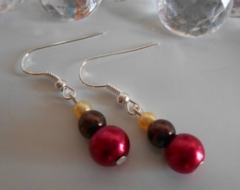 Trendy raspberry red wedding earrings Brown and yellow