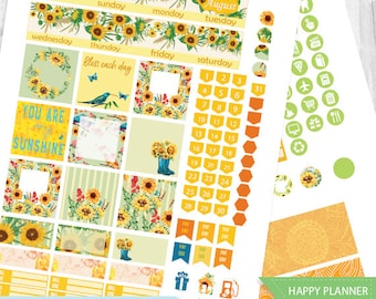 August Monthly Kit planner stickers Printable, HAPPY PLANNER STICKERS, August Monthly Kit,Sunflowers Planner Stickers Instant Download