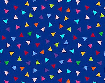 Northcott - Colorwork Concepts - 20793-44 - Multi colored Triangles on Blue Background - Fabric by the Yard