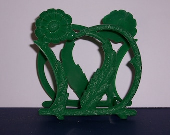 Vintage Green Plastic Napkin Holder, Vintage Plastic 1960's Flower Napkin Holder