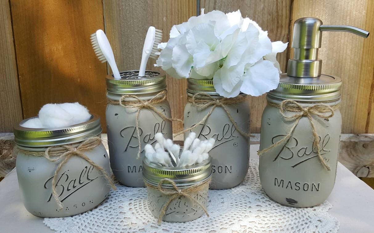 5 Piece Bathroom Mason Jar Set