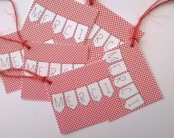 Six mini red checkered thank you tags