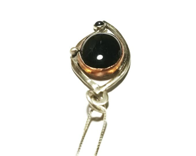Black Onyx and Amethyst Pendant, Mixed Metal Gemstone Pendant, Sterling Silver Necklace, One of a Kind, Unique Birthday Gift