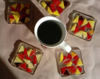 Warm colors style mosaic coasters