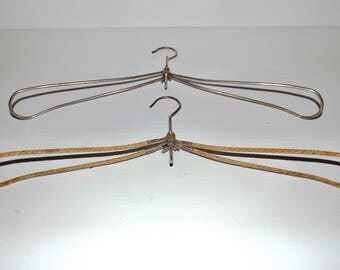Folding metal travel hangers,clothes hanger,set of 2,fabric covered,retro clothing hanger,closet organizer,vintage metal hanger