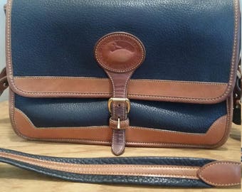 Vintage Dooney & Bourke AWL Surrey Pebbled Navy Blue Leather Crossbody Bag