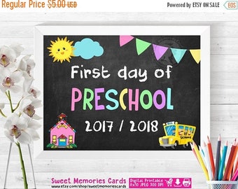 50% OFF SALE First Day of Preschool Sign INSTANT Download - First Day of School Chalkboard Sign Printable Photo Prop - 1st First Day of Pres