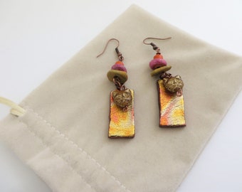 Cat Earrings Copper Wire Polymer Clay Multi Color Beads Cat Earrings Copper Wire Polymer Clay Multi Color Beads