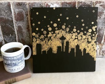 Seattle Skyline Painting//Space Needle Painting//Seahawks Fan gift