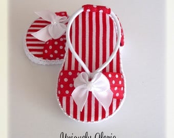 Red and White Polka Dot and stripe sandals / shoes for American Girl Dolls / 18 inch dolls. created by Uniquely Gloria