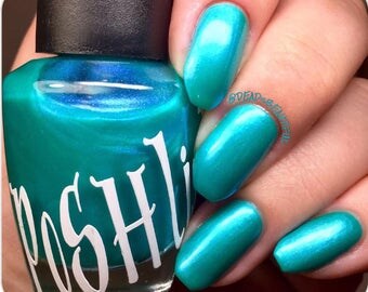 Unique "Vivacious" Pearlescent Aqua Nail Polish Full Size 15ml Bottle
