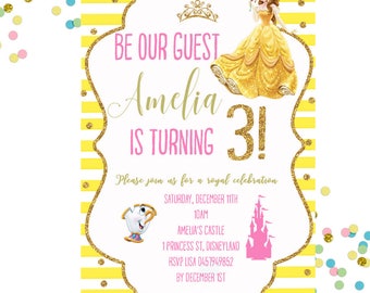 Belle Invitation, Belle Birthday Invitation, Beauty And The Beast Invitation, Princess Invitation, Girls Birthday Invitation