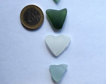 4 Natural Heart Shaped Sea glass pieces,Natural Beach Glass