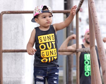 Suns out guns out tank, kids summer tank, summer toddler tank, neon toddler tank, beach tank kids